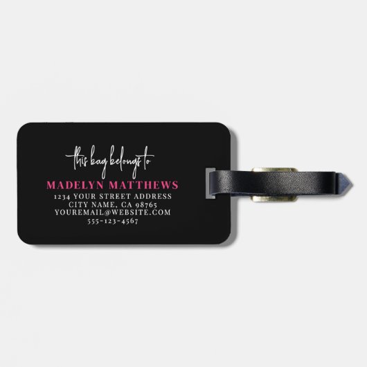 Roze Aangepaste Reiziger Initiaal Naam Monogram Bagagelabel (Achterkant horizontaal)