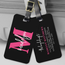 Roze Aangepaste Reiziger Initiële Naam Monogram