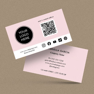 Roze Aangepaste Sociale Media QR Code Logo Visitekaartje