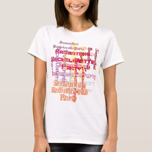 Roze aangepaste tekst bachelorette party t-shirt (Voorkant)