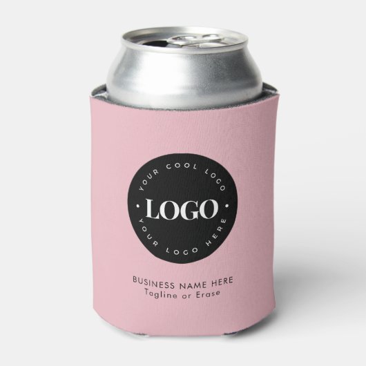 Roze aangepaste tekst voor zakelijke bedrijven blikjeskoeler (Blikje Voorkant)