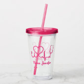Roze aangepaste verpleegster Stethoscoop Heart Lif Acryl Drinkbeker (Achterkant)