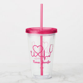 Roze aangepaste verpleegster Stethoscoop Heart Lif Acryl Drinkbeker