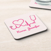 Roze aangepaste verpleegster Stethoscoop Heart Lif Bier Onderzetter (Linkerzijde)