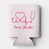 Roze aangepaste verpleegster Stethoscoop Heart Lif Blikjeskoeler (Achterkant)