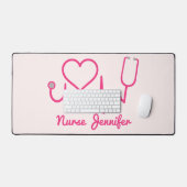 Roze aangepaste verpleegster Stethoscoop Heart Lif Bureaumat (Keyboard & Muis)