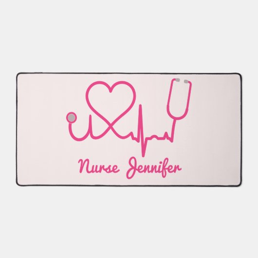 Roze aangepaste verpleegster Stethoscoop Heart Lif Bureaumat (Voorkant)