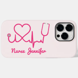 Roze aangepaste verpleegster Stethoscoop Heart Lif Case-Mate iPhone 14 Pro Max Hoesje