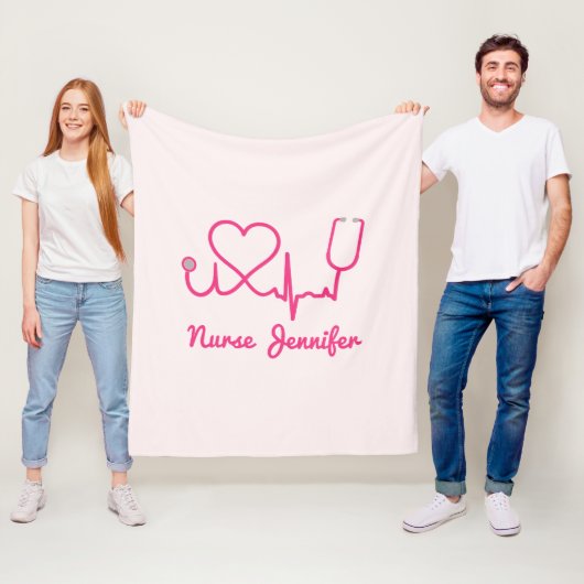 Roze aangepaste verpleegster Stethoscoop Heart Lif Fleece Deken (In situ)