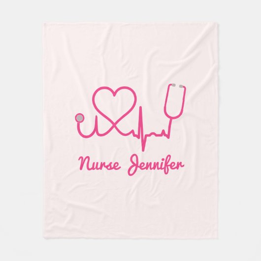 Roze aangepaste verpleegster Stethoscoop Heart Lif Fleece Deken (Voorkant)