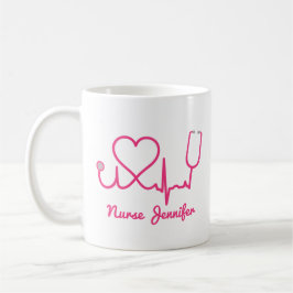 Roze aangepaste verpleegster Stethoscoop Heart Lif Koffiemok