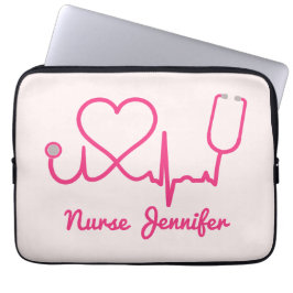 Roze aangepaste verpleegster Stethoscoop Heart Lif Laptop Sleeve