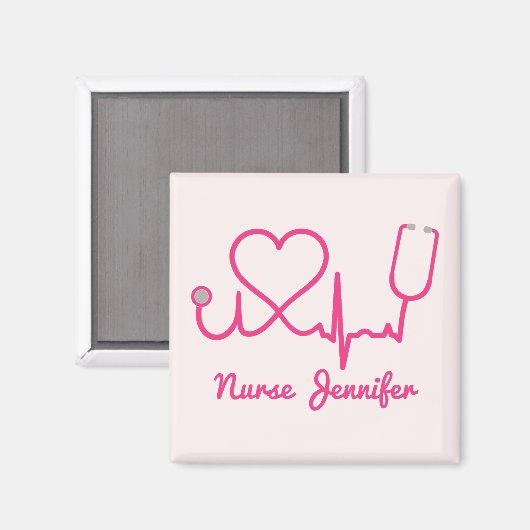 Roze aangepaste verpleegster Stethoscoop Heart Lif Magneet (Voorkant / Achterkant)