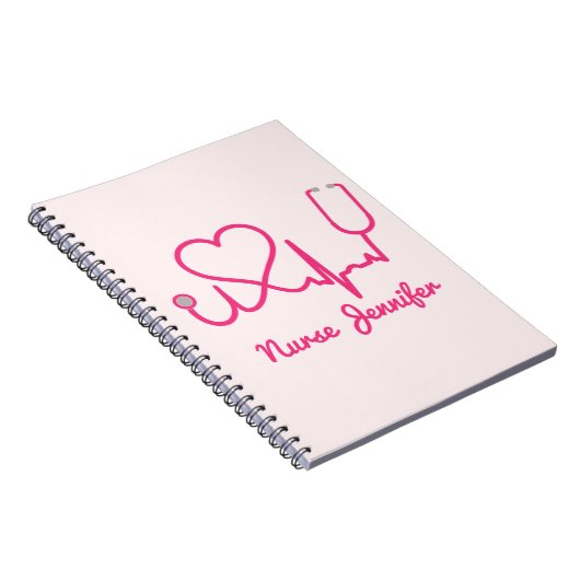 Roze aangepaste verpleegster Stethoscoop Heart Lif Notitieboek (Rechterzijde)