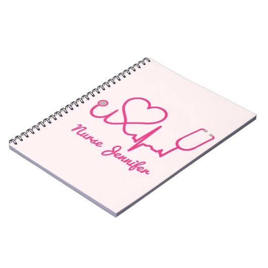 Roze aangepaste verpleegster Stethoscoop Heart Lif Notitieboek (Linkerzijde)