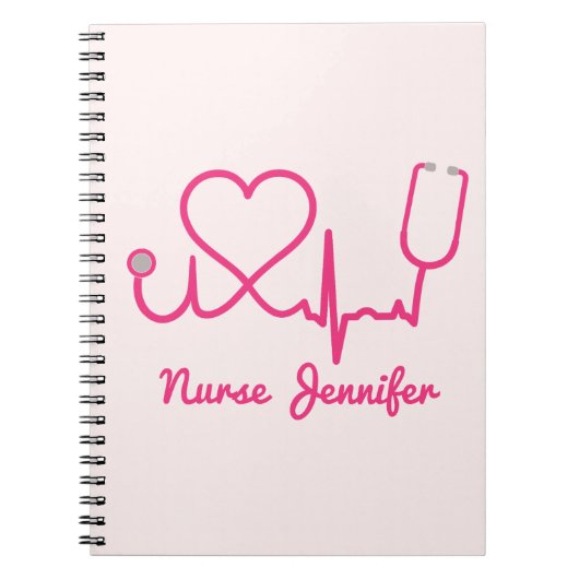 Roze aangepaste verpleegster Stethoscoop Heart Lif Notitieboek (Voorkant)