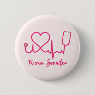 Roze aangepaste verpleegster Stethoscoop Heart Lif Ronde Button 5,7 Cm