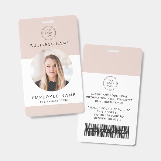 Roze aangepaste werknemersbarcode-logo fotonaam badge (Voor- en achterkant)
