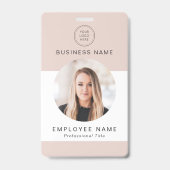 Roze aangepaste werknemersbarcode-logo fotonaam badge (Voorzijde)
