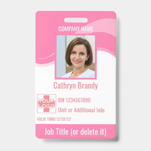 Roze aangepaste werknemersbeveiligings-ID, logo, s Badge (Voorzijde)