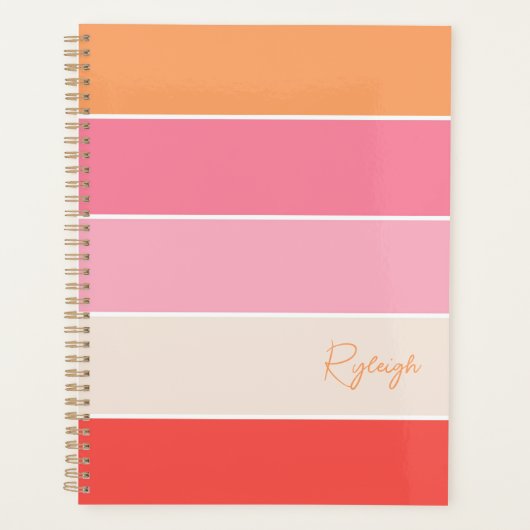 Roze Aangepaste Zomer Kleurenblok Strepen Planner (Voorkant)