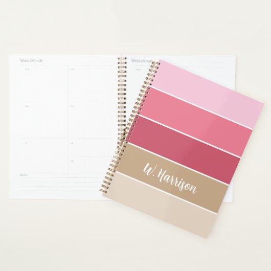 Roze Aangepaste Zomer Kleurenblok Strepen Planner (Display)
