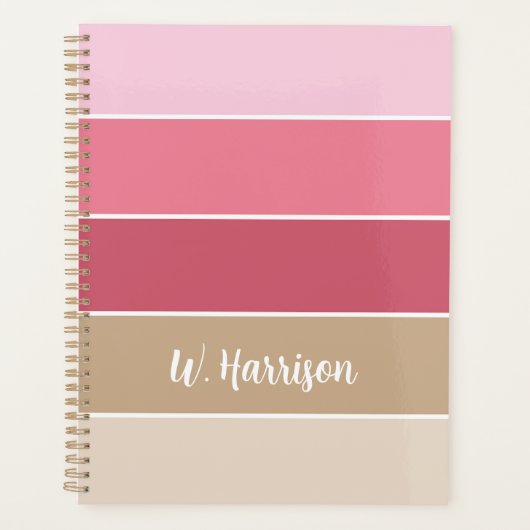 Roze Aangepaste Zomer Kleurenblok Strepen Planner (Voorkant)
