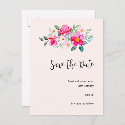 roze aanjager Bouquet opslaan Datum Uitnodiging Briefkaart (Voorkant / Achterkant)