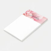 Roze aanjager en zwarte scriptnaam post-it® notes (Schuin)