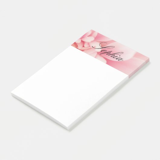 Roze aanjager en zwarte scriptnaam post-it® notes (Schuin)