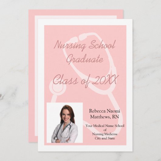 Roze aankondiging Afstuderen van de zuringsschool (Voorkant / Achterkant)