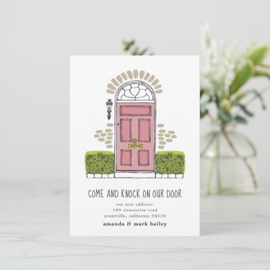 Roze aankondiging van het verplaatsen van deuren (Staand voorkant)