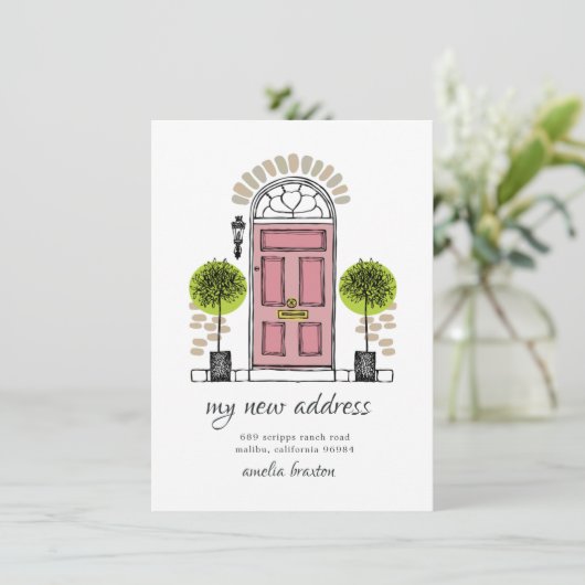 Roze aankondiging van het verplaatsen van deuren (Staand voorkant)