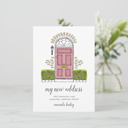 Roze aankondiging van het verplaatsen van deuren (Staand voorkant)