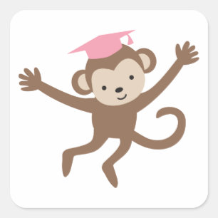 Roze aap Afstuderen Vierkante Sticker