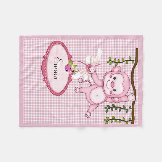 Roze aap fleece deken (Voorkant (Horizontaal))