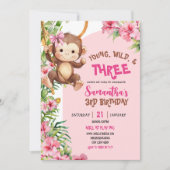 Roze Aap Jong Wild Drie Derde Verjaardag Kaart (Voorkant)