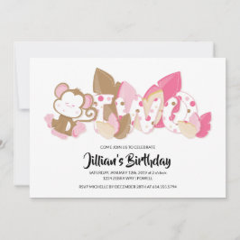 Roze aap tweede uitnodiging van de tweede verjaard