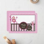 Roze aap verjaardag Dank je wel! Notitiekaartje (Voorkant / Achterkant in situ)