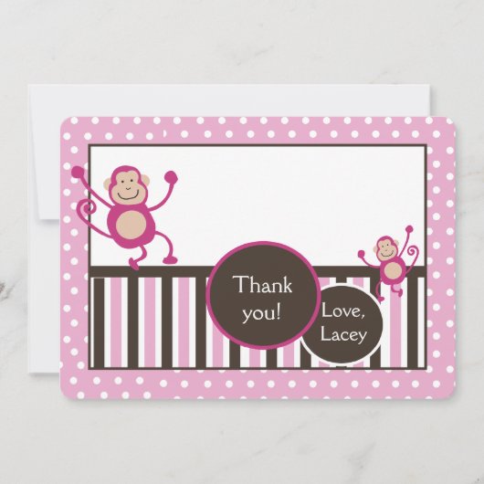 Roze aap verjaardag Dank je wel! Notitiekaartje (Voorkant)
