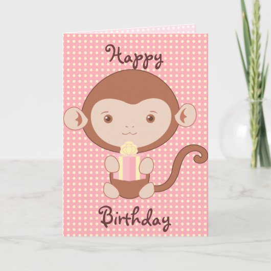 Roze aap verjaardag kaart (Voorkant)