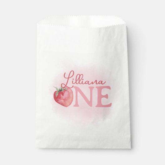 Roze Aardbei 1e Verjaardagsfeest Bedankzakje (Voorkant)