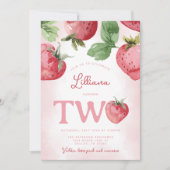 Roze Aardbei 2e TWEE Verjaardagsfeest Kaart (Voorkant)