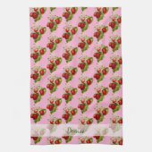 Roze Aardbei Aardbeien Landelijk Theedoek (Verticaal)