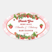 Roze Aardbei Baby shower Dank u Sticker (Voorkant)