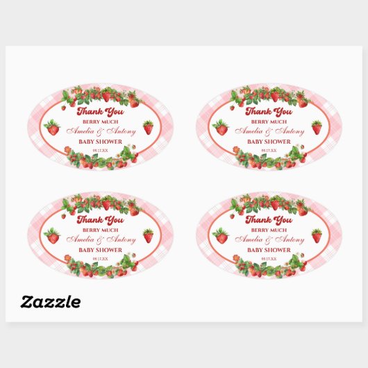 Roze Aardbei Baby shower Dank u Sticker (Vel)