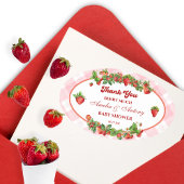 Roze Aardbei Baby shower Dank u Sticker