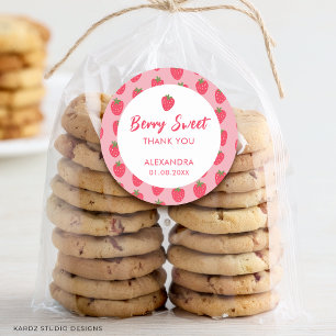 Roze Aardbei Baby shower gunst Ronde Sticker