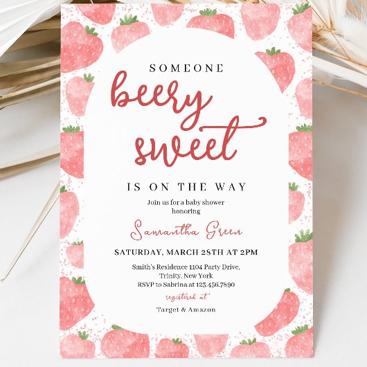 Roze Aardbei Baby Shower Kaart