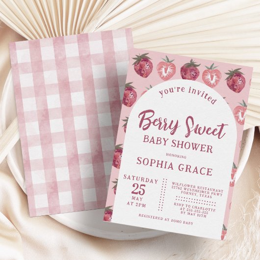 Roze Aardbei Baby shower Kaart